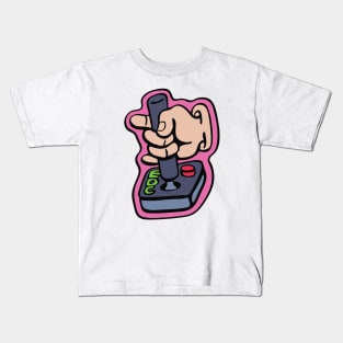 Cartoon hand playing retro game on a joystick Kids T-Shirt